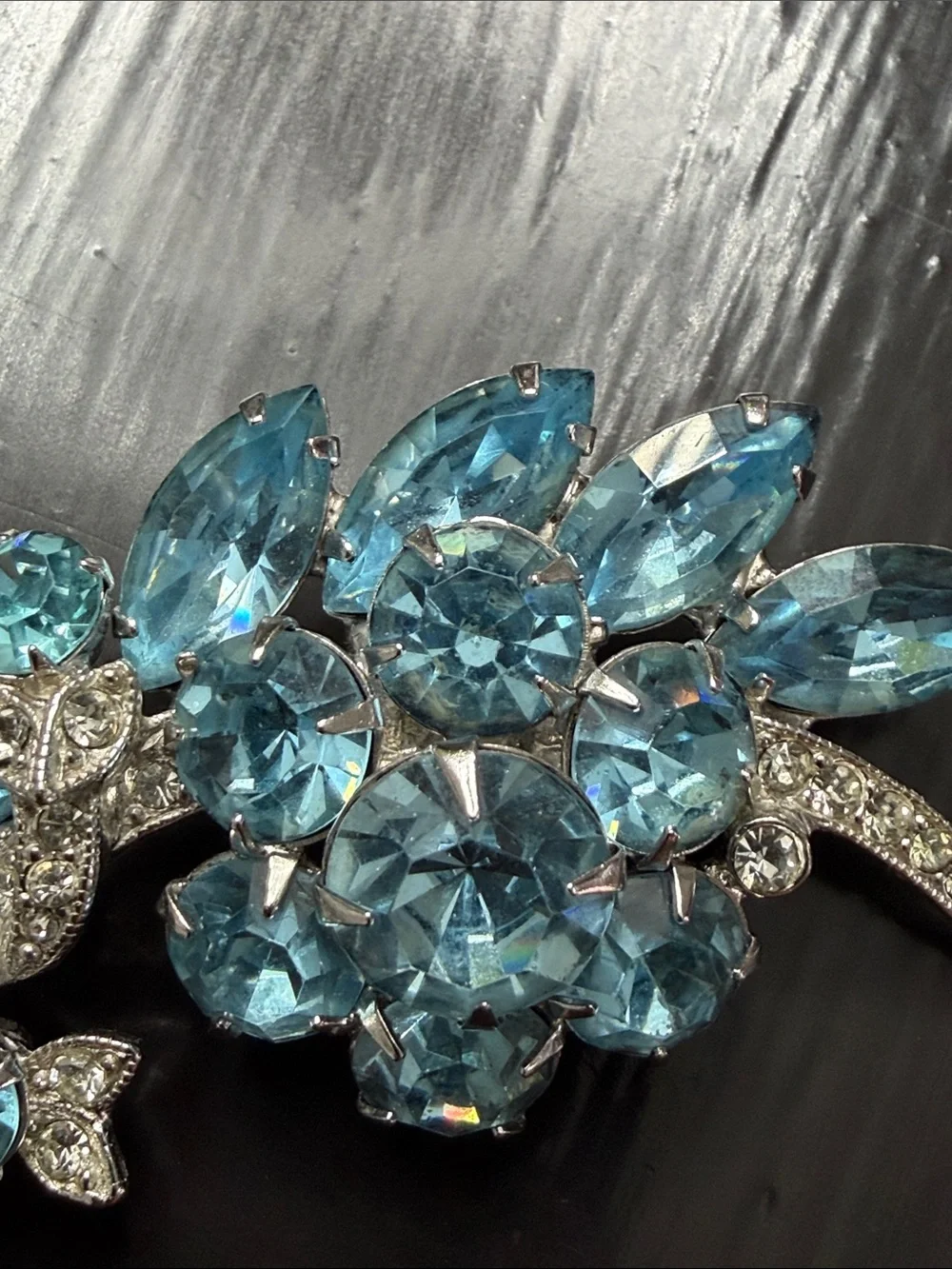 Eisenberg Ice Blue Crystal Floral Brooch